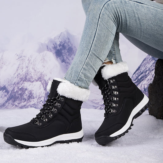Women'S Snow Boots Cozy Insulated Faux Fur Lined Waterproof Mid-Calf Winter Boots, Black