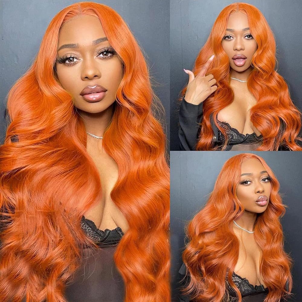 26 Inch Ginger Wig Human Hair Body Wave Ginger Orange 13X6 Lace Front Wigs Human Hair Pre Plucked 180 Density 350# Colored Glueless 13X6 HD Lace Frontal Wig Human Hair for Women