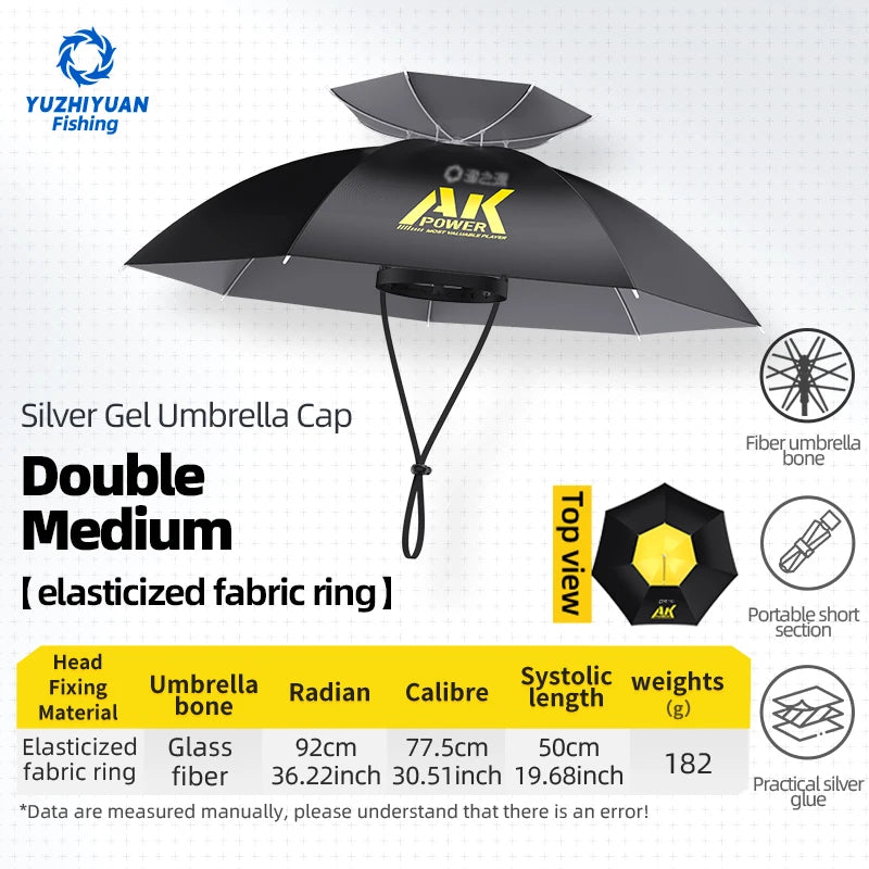 Portable folding umbrella, UPF 50+ hat, UV protection, hands-free umbrella, 7 ribs, waterproof, for fishing and gardening