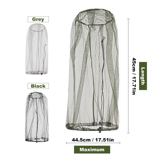 1 unidad de malla Ultra grande y larga con agujeros Extra finos, mosquitera suave y duradera, mosquitera Premium, Protector facial para cabeza de insecto, gorra para acampar