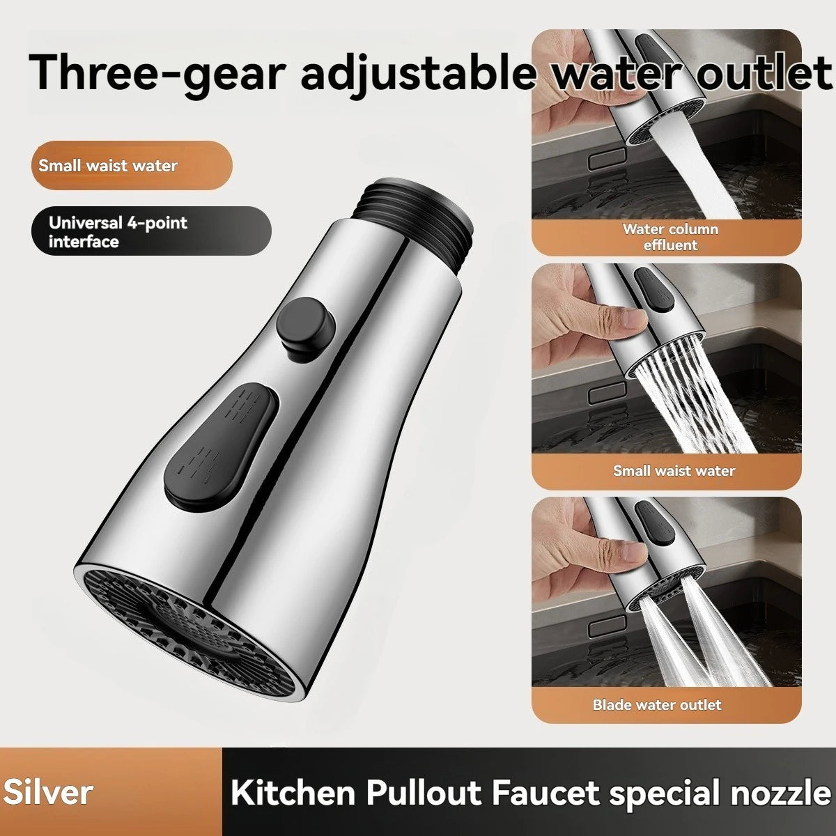 Boquilla rociadora para grifo extraíble de cocina, conexión de 1/2 ", 3 modos, ABS, ahorro de agua, lavabo de baño, cabezal rociador de ducha