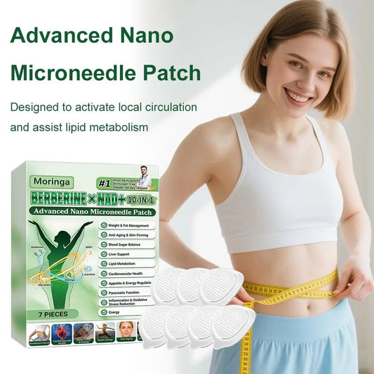 7 pieces/box, 10-in-1, Moringa Microneedle Patch with Berberine & NAD+ for Body Shaping, Adhesive for Women and Men