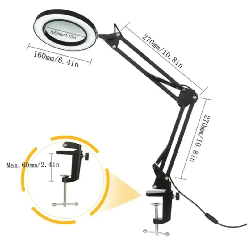 Lupa LED 72 Luces con Brazo Articulado – Aumento 8X/10X, 3 Modos de Color, USB