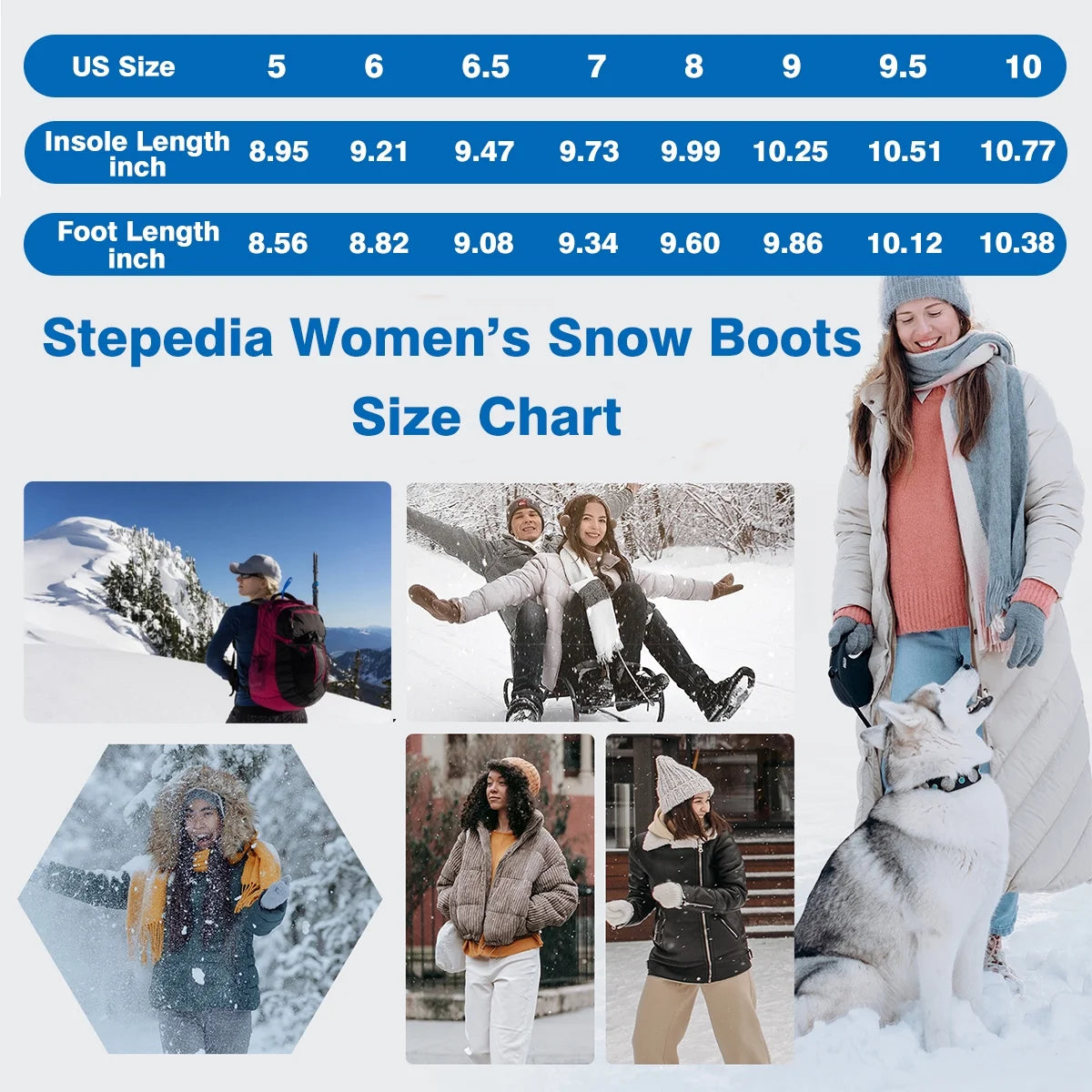 Women'S Snow Boots Cozy Insulated Faux Fur Lined Waterproof Mid-Calf Winter Boots, Black