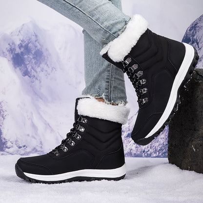 Women'S Snow Boots Cozy Insulated Faux Fur Lined Waterproof Mid-Calf Winter Boots, Black