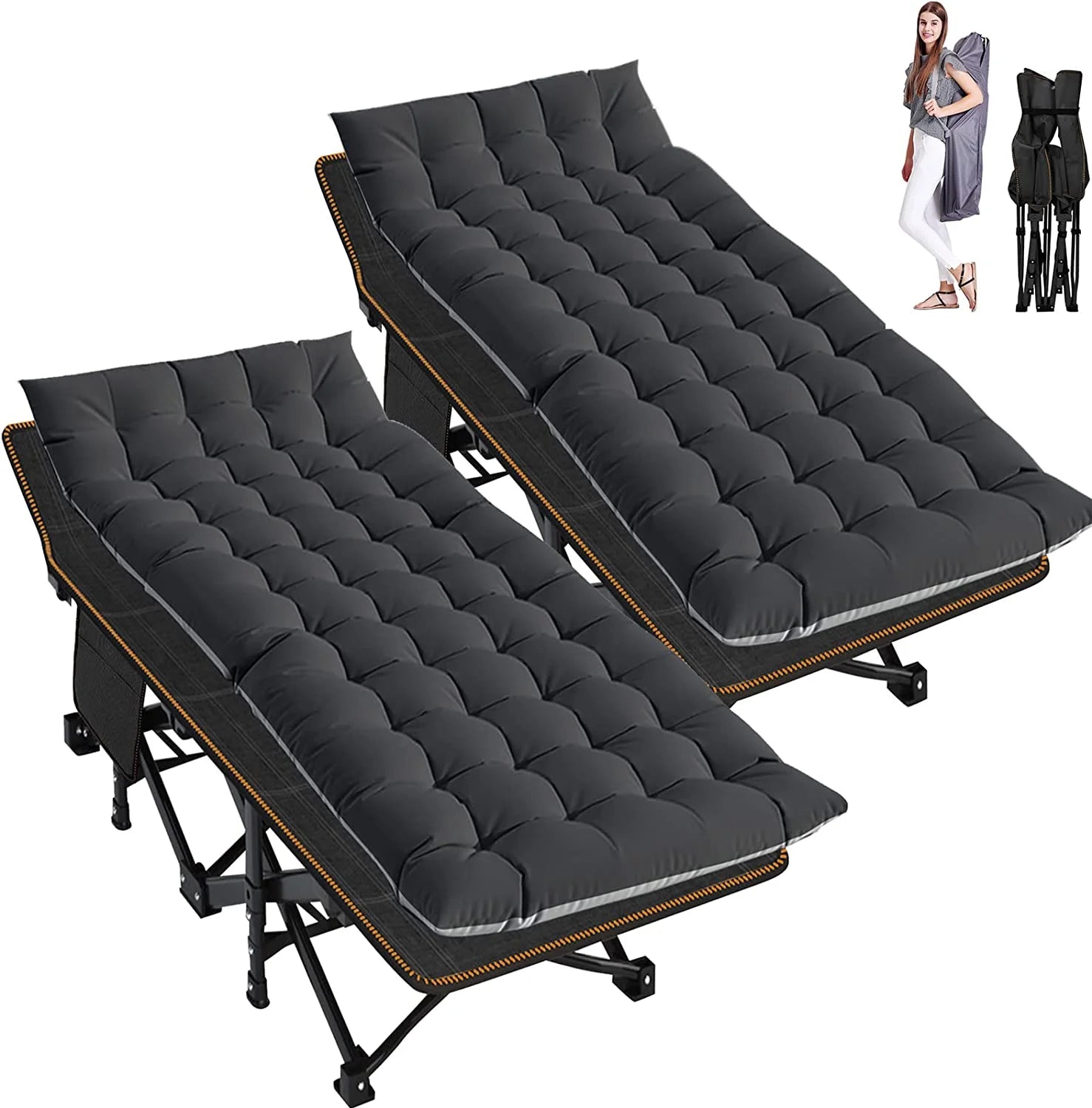 Folding Camping Cots for Adults 880Lbs, 2 Pack 28" Extra Wide Sturdy Sleeping Cot, Folding Rollaway Guest Bed with 3.3 Inch 2 Sided Mattress & Carry Bag