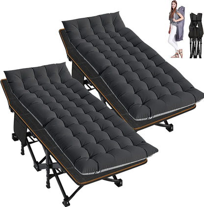 Folding Camping Cots for Adults 880Lbs, 2 Pack 28" Extra Wide Sturdy Sleeping Cot, Folding Rollaway Guest Bed with 3.3 Inch 2 Sided Mattress & Carry Bag