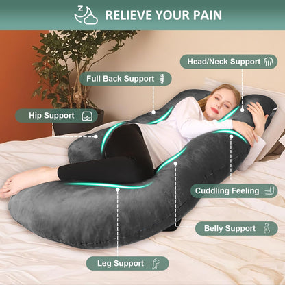 Pregnancy Pillow, U Shaped Pregnancy Pillows for Sleeping Full Body Pillow Maternity Pillow for Pregnant Women 58 Inch, Pregnant Women Must Have with Removable Cover, Black