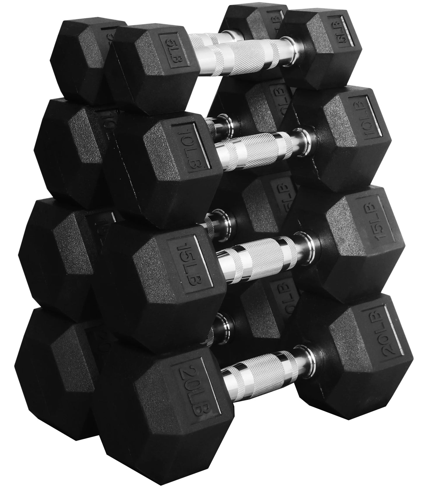 Set de 4 pares de mancuernas hexagonales de goma de 5 a 20 lb para entrenamiento seguro en casa o gimnasio