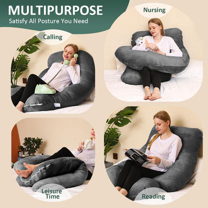 Pregnancy Pillow, U Shaped Pregnancy Pillows for Sleeping Full Body Pillow Maternity Pillow for Pregnant Women 58 Inch, Pregnant Women Must Have with Removable Cover, Black
