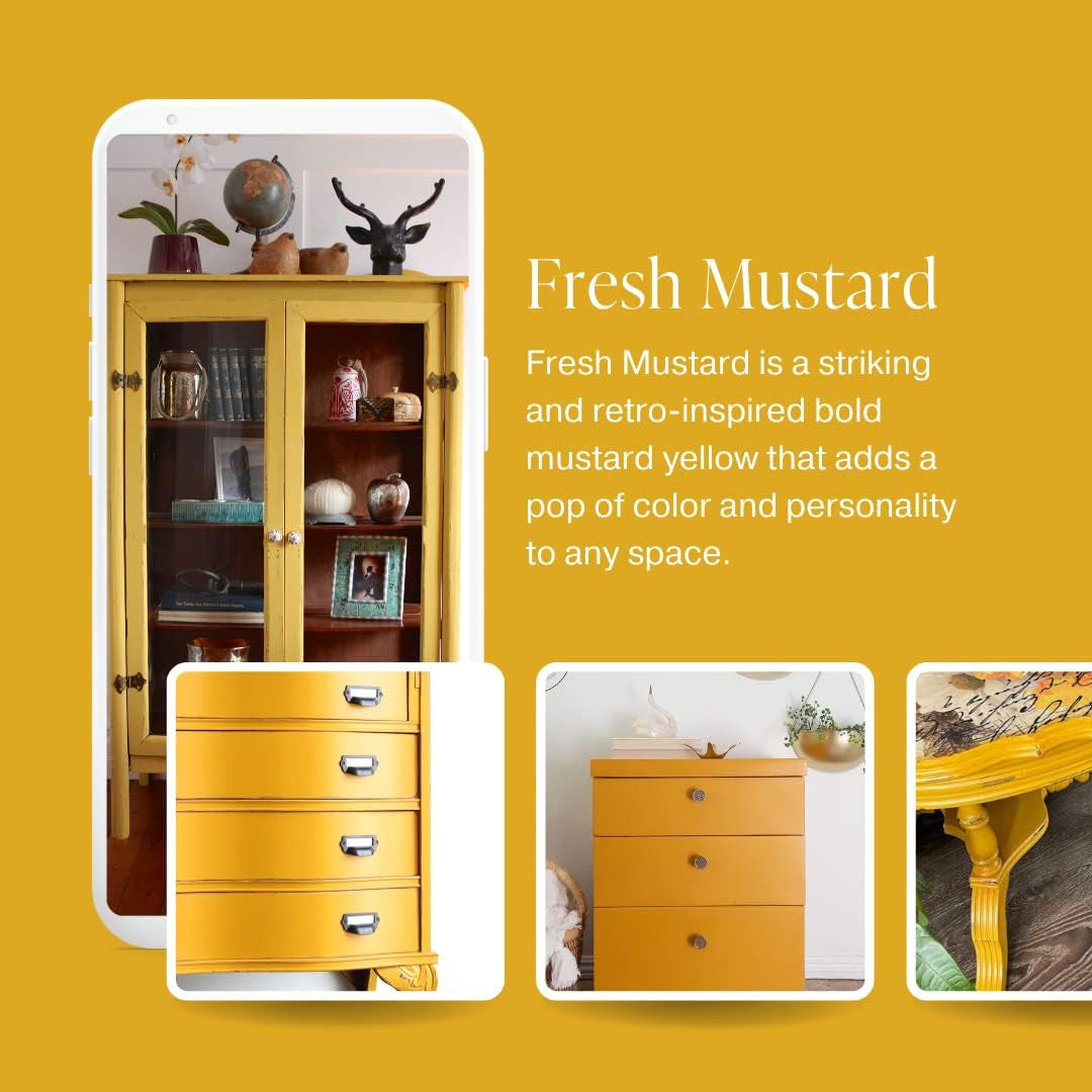Country Chic All-In-One Chalk Paint for Furniture, Cabinets, Home Decor, Eco-Friendly, Matte Finish, Built-In Primer & Top Coat for Wood, Metal - Fresh Mustard (Mustard Yellow) - Pint 16 Oz (475 Ml)