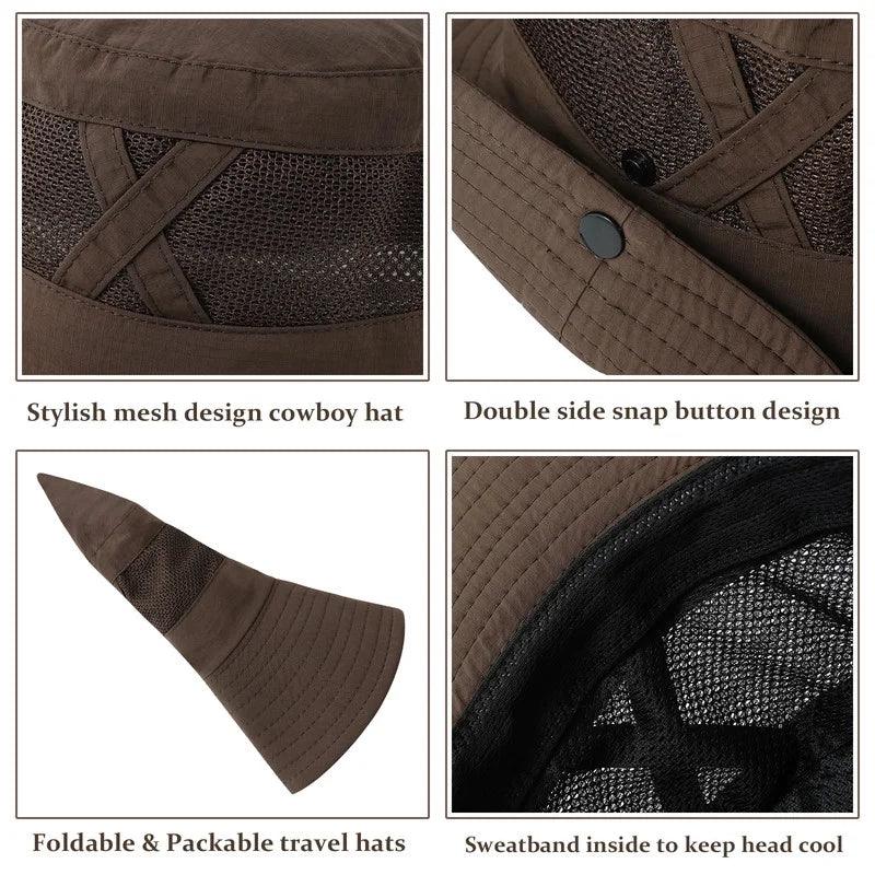 Bucket Hats for Women Outdoor Breathable Sun Hat Adjustable Wide Brim Bucket Hat for Fishing Hiking Camping, Curry