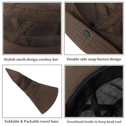 Bucket Hats for Women Outdoor Breathable Sun Hat Adjustable Wide Brim Bucket Hat for Fishing Hiking Camping, Curry