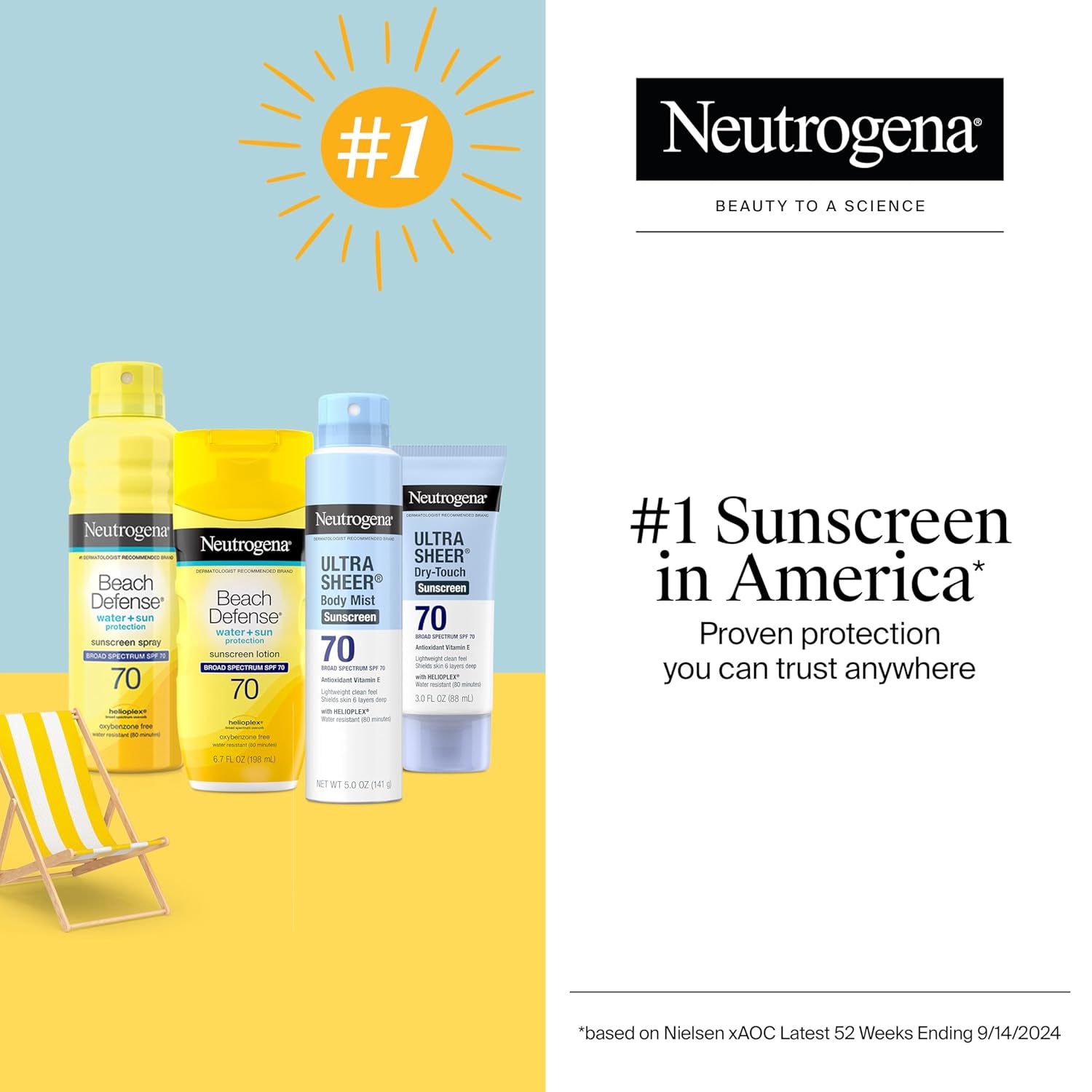Sunscreen Lotion Beach Defense SPF 70, Face & Body Sunscreen, Broad Spectrum, Fast Absorbing, 6.7 Fl Oz, Water Resistant 80 Min, Oil-Free, Oxybenzone & Octinoxate Free