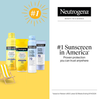 Sunscreen Lotion Beach Defense SPF 70, Face & Body Sunscreen, Broad Spectrum, Fast Absorbing, 6.7 Fl Oz, Water Resistant 80 Min, Oil-Free, Oxybenzone & Octinoxate Free