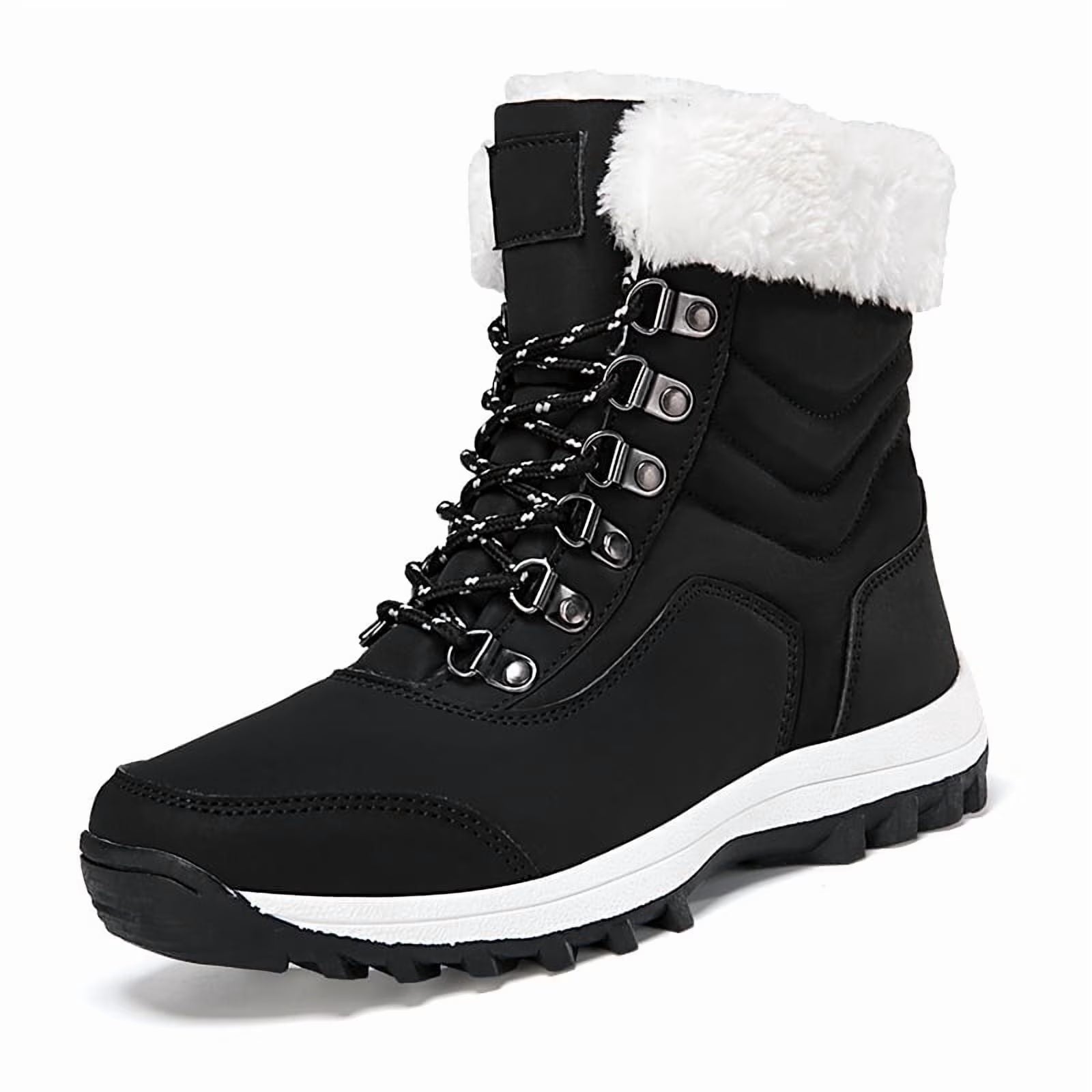 Women'S Snow Boots Cozy Insulated Faux Fur Lined Waterproof Mid-Calf Winter Boots, Black