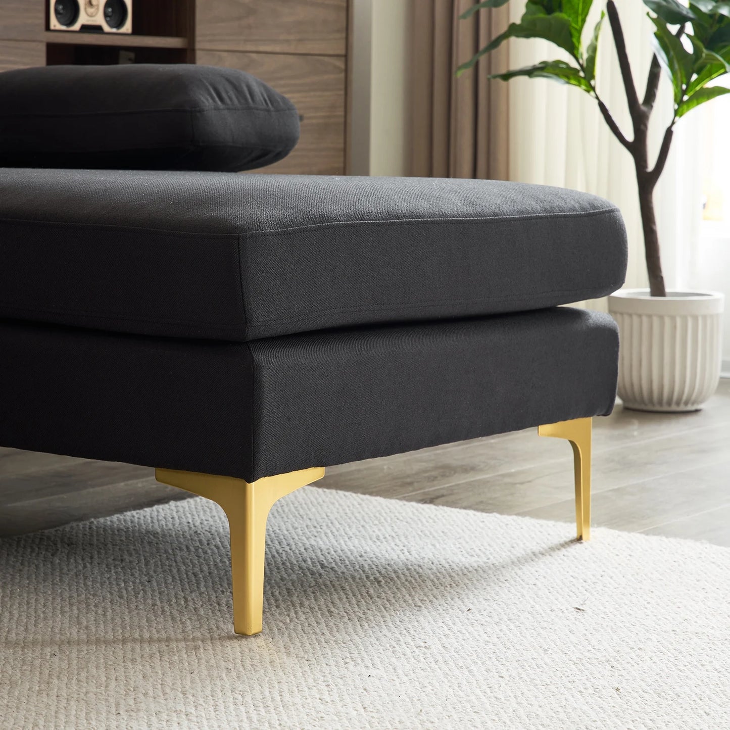 Sofá Seccional, Juego De Sofá Convertible En Forma De U Con Tela De Lino Suave, Sofá Cama Con Chaise Para Sala De Estar 4 Asientos Negro