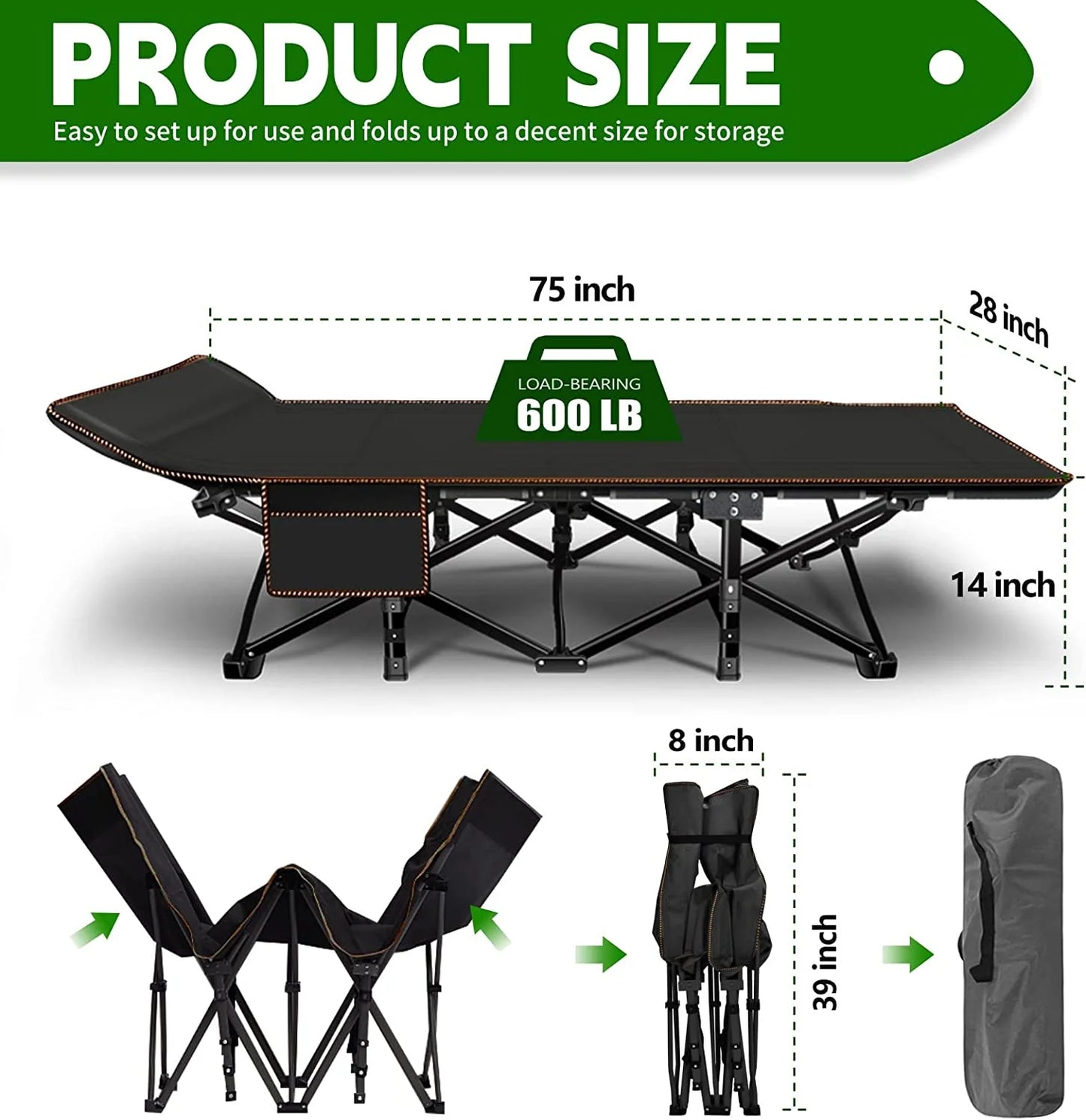 Folding Camping Cots for Adults 880Lbs, 2 Pack 28" Extra Wide Sturdy Sleeping Cot, Folding Rollaway Guest Bed with 3.3 Inch 2 Sided Mattress & Carry Bag