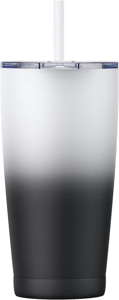 20Oz Insulated Stainless Steel Tumbler, Coffee Tumbler with Lid and Straw, Double Wall Vacuum Leak-Proof Travel Coffee Mug, Powder Coated Water Tumbler Cup for Hot and Cold Drinks (Day&Night,1)