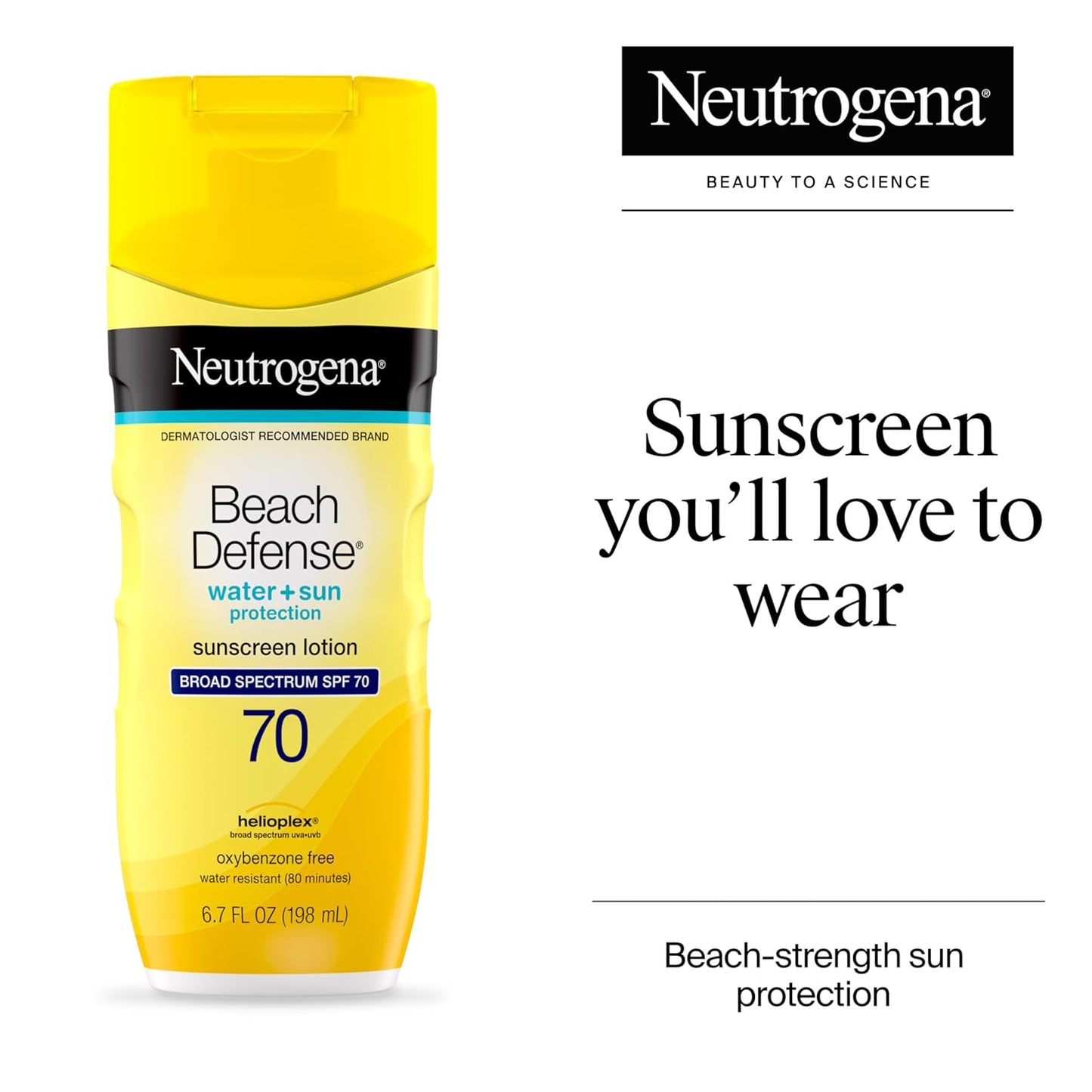 Sunscreen Lotion Beach Defense SPF 70, Face & Body Sunscreen, Broad Spectrum, Fast Absorbing, 6.7 Fl Oz, Water Resistant 80 Min, Oil-Free, Oxybenzone & Octinoxate Free
