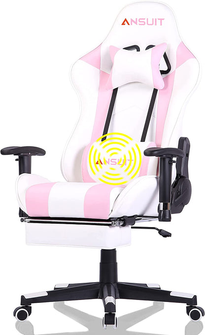 Girls Gaming Chair Pink Gaming Chair,Ergonomic Computer Chair Office Chair Gaming Chair for Adults(Footrest)(White & Pink)