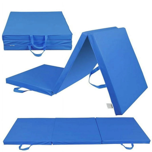 Tapete De Gimnasio Plegable De 6' X 2' Para Ejercicio, Aeróbicos, Yoga, Entrenamiento, Tapetes De Acrobacias Para El Piso Del Gimnasio En Casa Con Asas De Transporte Para Gimnasia, Estiramiento, Artes Marciales-Azul