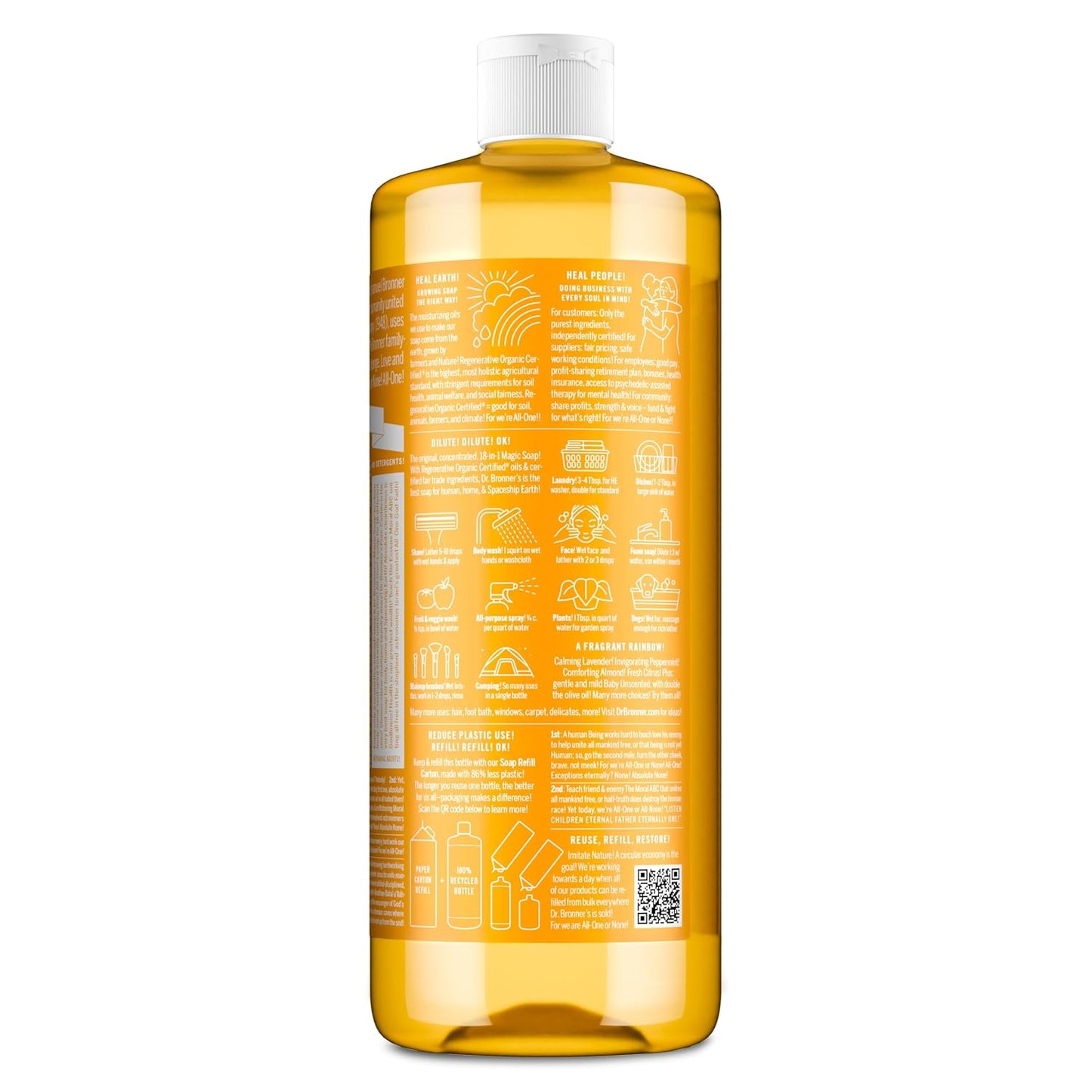 Magic Soap-Pure-Castile Liquid Soap (Citrus, 32Oz, 2-Pack)-Regenerative Organic Certified Oils, 18-In-1 Uses: Body, Hair, Laundry, Pets & Dishes, Concentrated, Vegan, Non-Gmo