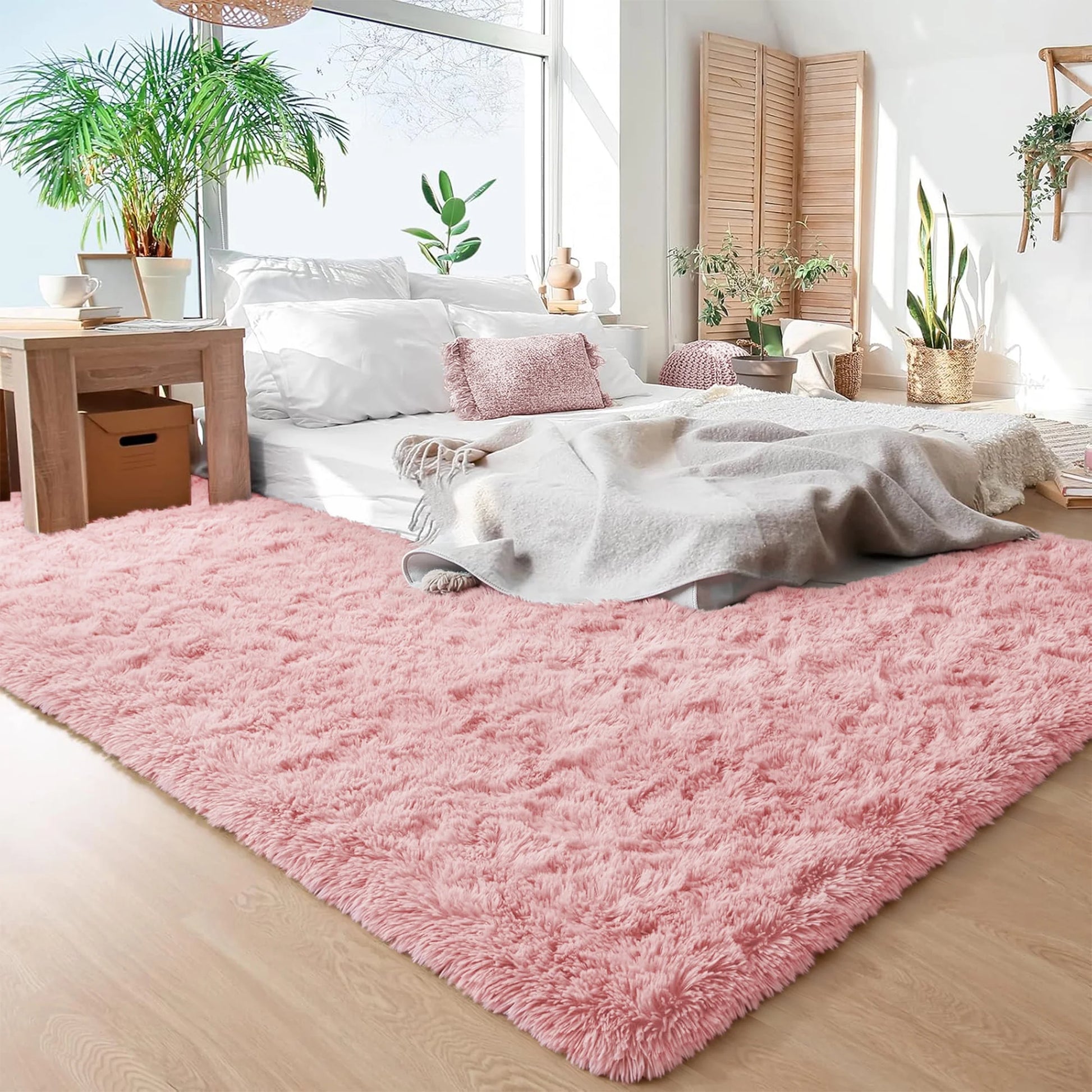 Shag Area Rug, 9Ft X 12Ft Soft Fluffy Area Rugs for Living Room Bedroom Decor Carpet, Pink