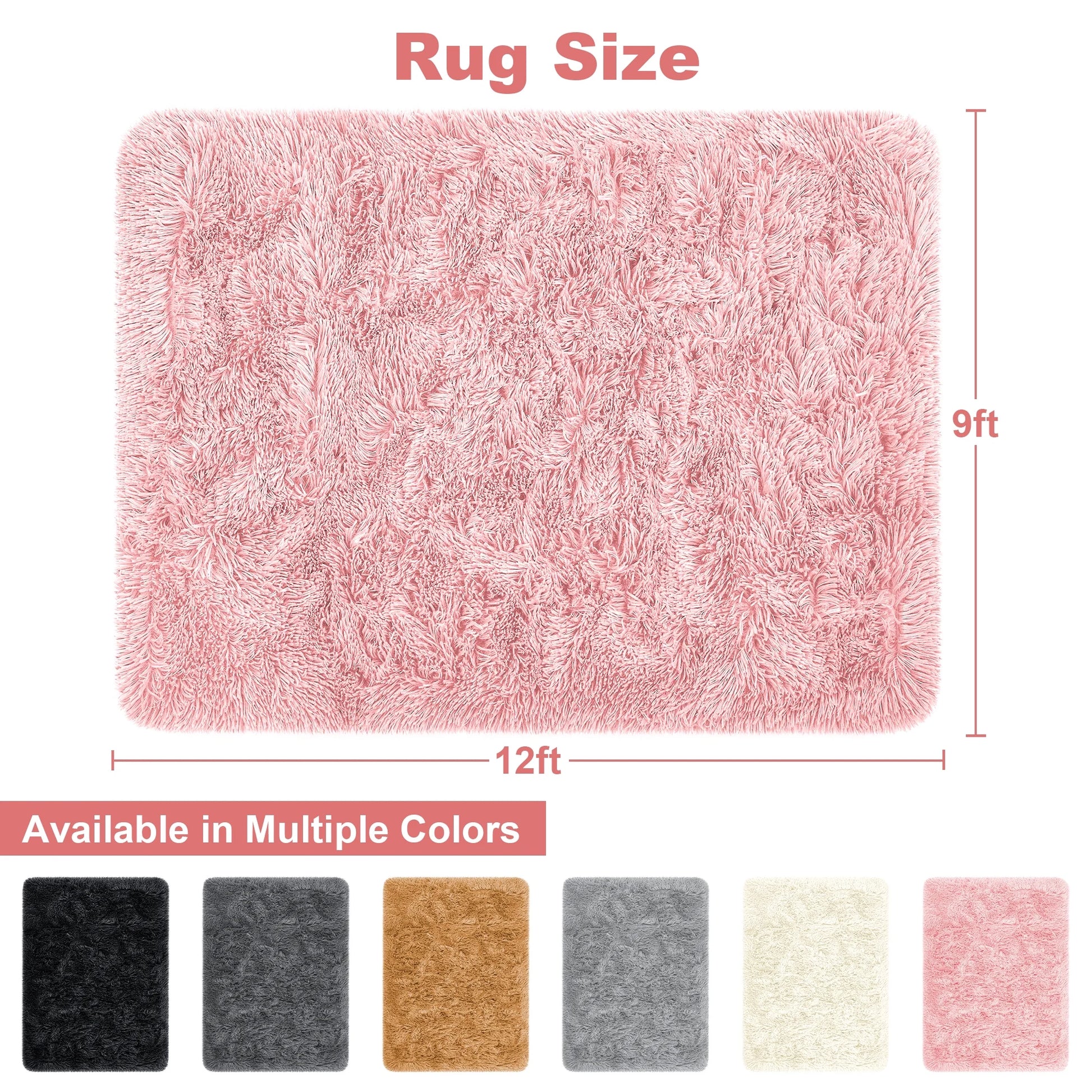 Shag Area Rug, 9Ft X 12Ft Soft Fluffy Area Rugs for Living Room Bedroom Decor Carpet, Pink