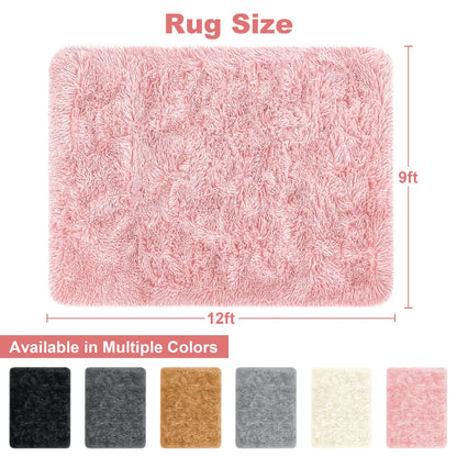 Shag Area Rug, 9Ft X 12Ft Soft Fluffy Area Rugs for Living Room Bedroom Decor Carpet, Pink
