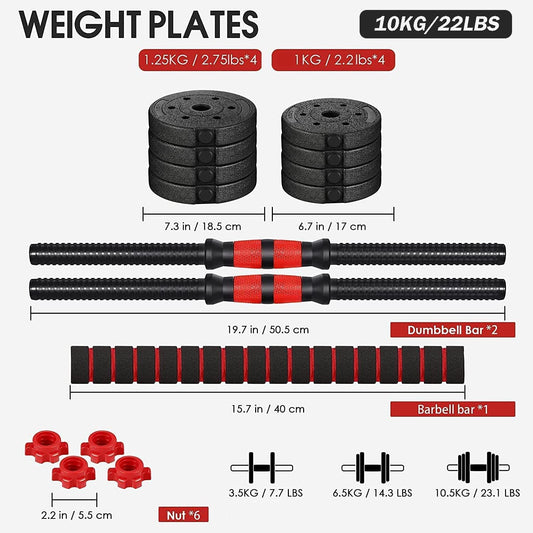 Adjustable Dumbbells Weight Sets, 22/110 LBS Dumbbell Barbell Set, 3-In-1 Home Gym Equipment Bodybuilding Fitness Gear Lifting Strength Training (Barbell 22LB or 11 LB Pair)