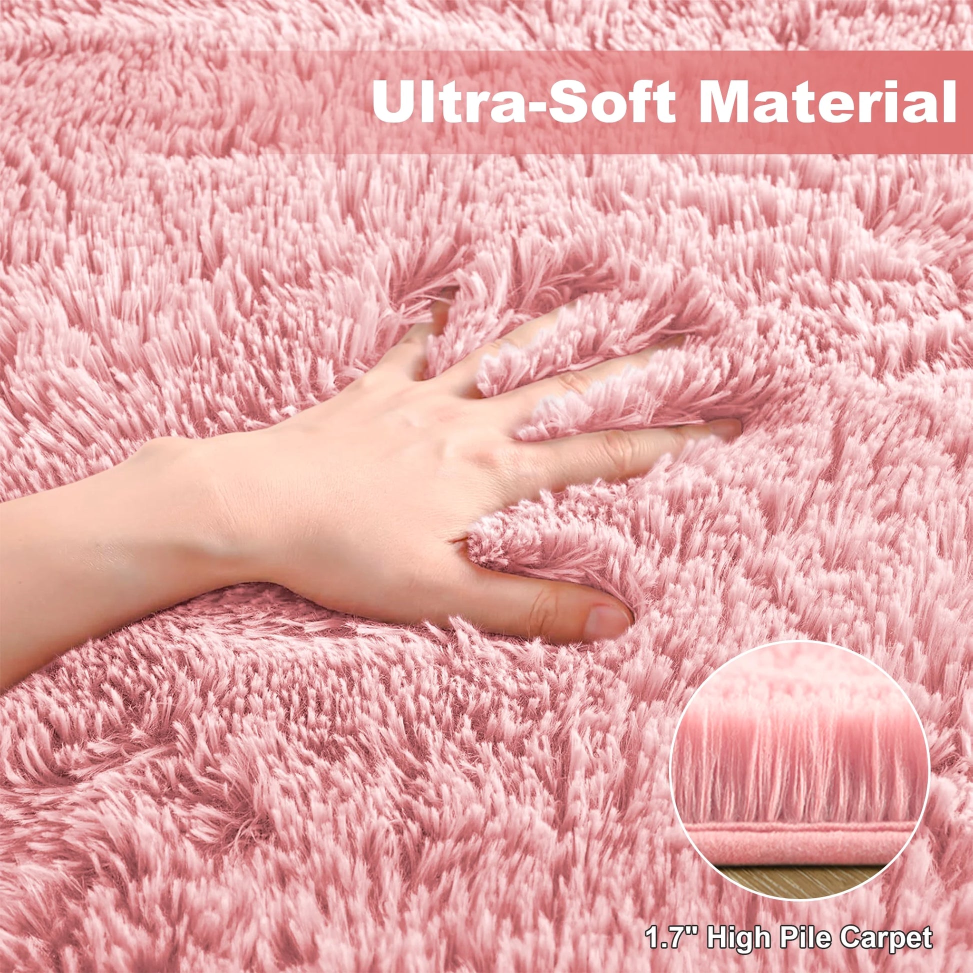 Shag Area Rug, 9Ft X 12Ft Soft Fluffy Area Rugs for Living Room Bedroom Decor Carpet, Pink