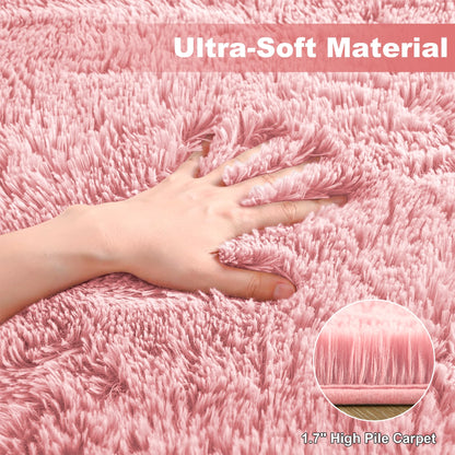 Shag Area Rug, 9Ft X 12Ft Soft Fluffy Area Rugs for Living Room Bedroom Decor Carpet, Pink