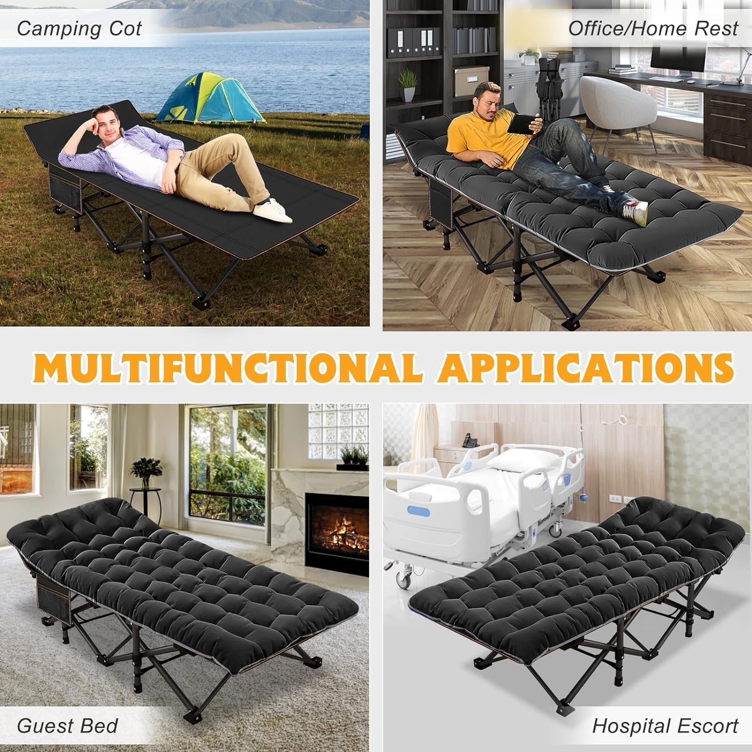 Folding Camping Cots for Adults 880Lbs, 2 Pack 28" Extra Wide Sturdy Sleeping Cot, Folding Rollaway Guest Bed with 3.3 Inch 2 Sided Mattress & Carry Bag