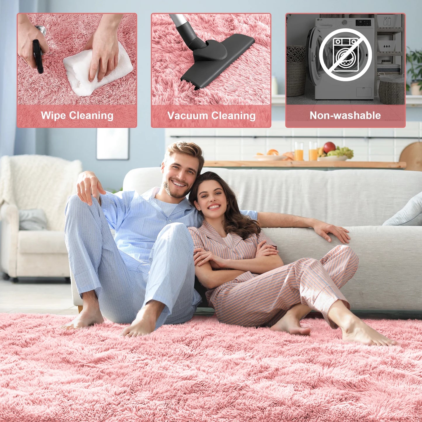 Shag Area Rug, 9Ft X 12Ft Soft Fluffy Area Rugs for Living Room Bedroom Decor Carpet, Pink