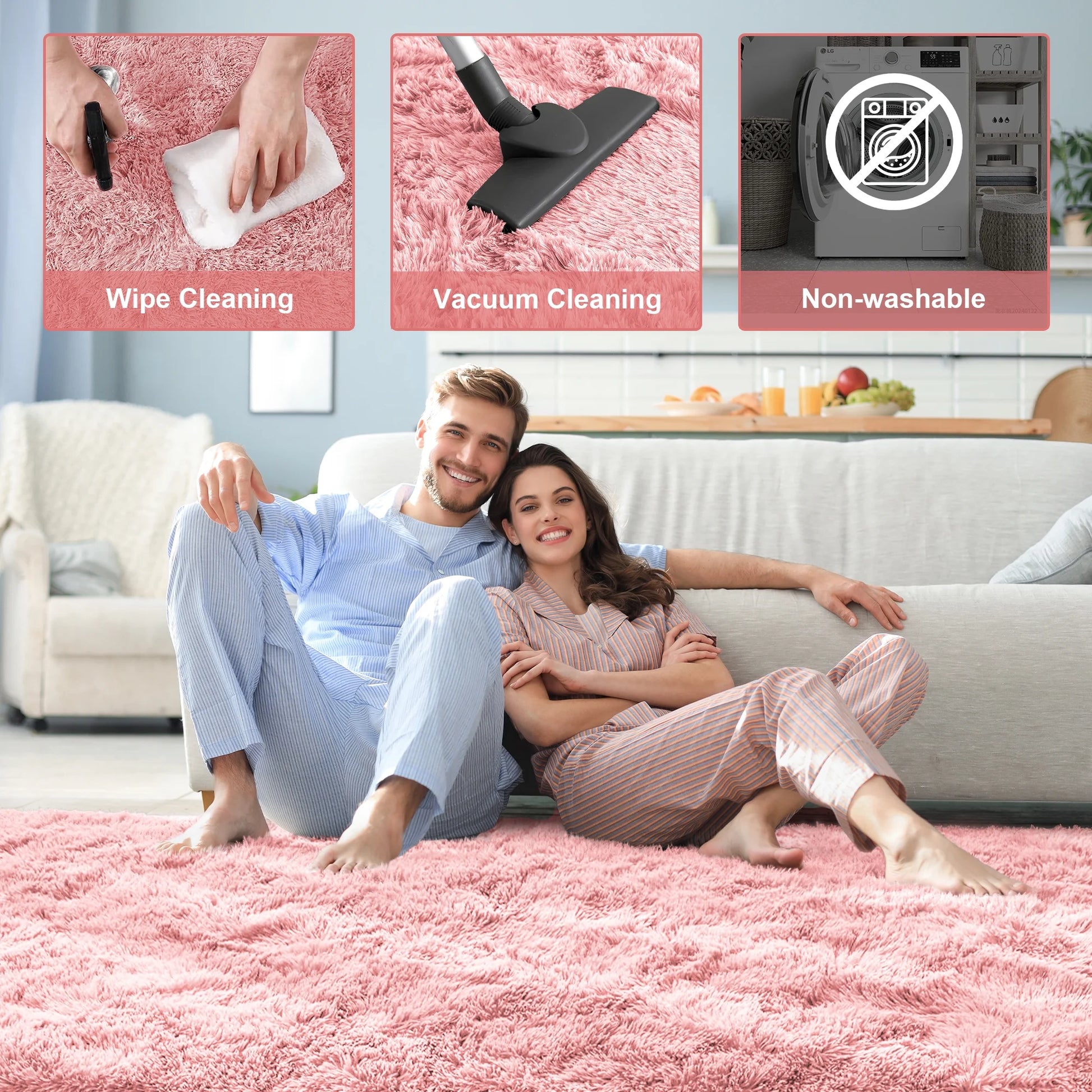 Shag Area Rug, 9Ft X 12Ft Soft Fluffy Area Rugs for Living Room Bedroom Decor Carpet, Pink