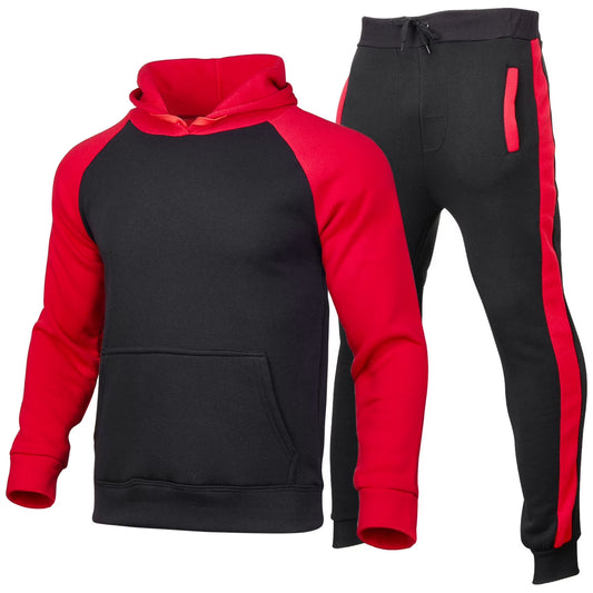 Men'S Tracksuit 2 Piece Fall Winter Casual Patchwork Jogger Sport Gym Pockets Sweatsuit Cozy Long Sleeve Hoodies and Sweatpant Set Red L