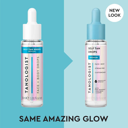 Medium Self Tan Drops, Streak-Free Body & Face Tanning Drops, No Fake Tan Smell, for Moisturizer & Lotion, Bronzing Face Tanner, Skincare Ingredients, Vegan, 1.01 Fl. Oz/30 Ml Bottle