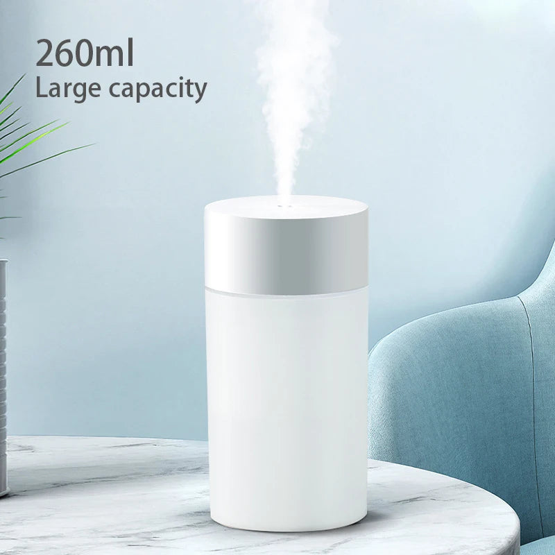 260ML USB Ultrasonic Air Humidifier LED Lamp Mini Essential Oil Diffuser Car Purifier Aromatic Anion Mist Maker with Romantic Light