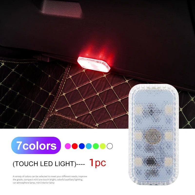 Tactile LED light, Mini Wireless Car Interior Lighting, Auto Roof Reading Lamp, Door Storage Box, Footwell, Trunk, USB Charging