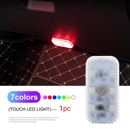 Tactile LED light, Mini Wireless Car Interior Lighting, Auto Roof Reading Lamp, Door Storage Box, Footwell, Trunk, USB Charging