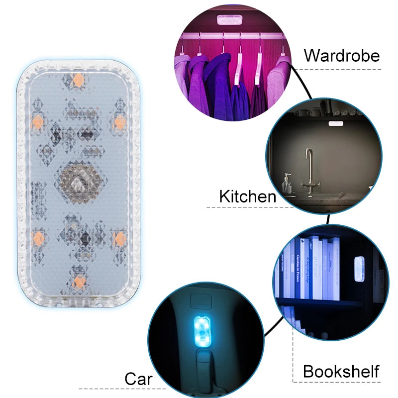 Tactile LED light, Mini Wireless Car Interior Lighting, Auto Roof Reading Lamp, Door Storage Box, Footwell, Trunk, USB Charging