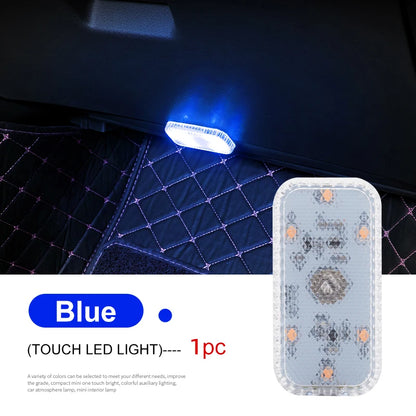 Tactile LED light, Mini Wireless Car Interior Lighting, Auto Roof Reading Lamp, Door Storage Box, Footwell, Trunk, USB Charging