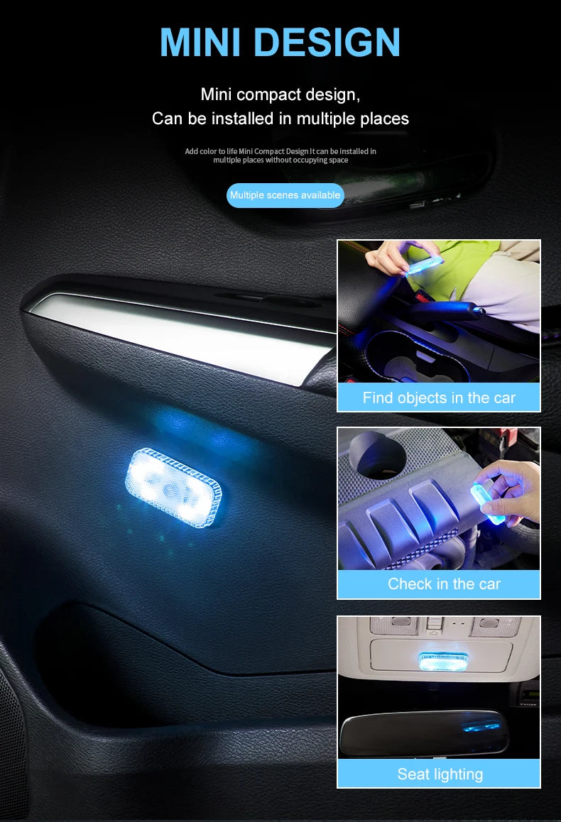 Tactile LED light, Mini Wireless Car Interior Lighting, Auto Roof Reading Lamp, Door Storage Box, Footwell, Trunk, USB Charging