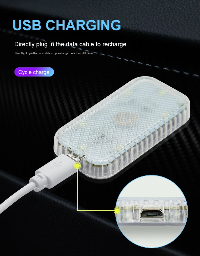 Tactile LED light, Mini Wireless Car Interior Lighting, Auto Roof Reading Lamp, Door Storage Box, Footwell, Trunk, USB Charging