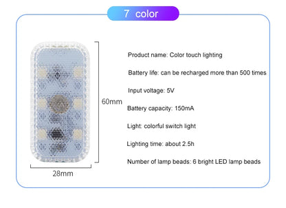 Tactile LED light, Mini Wireless Car Interior Lighting, Auto Roof Reading Lamp, Door Storage Box, Footwell, Trunk, USB Charging