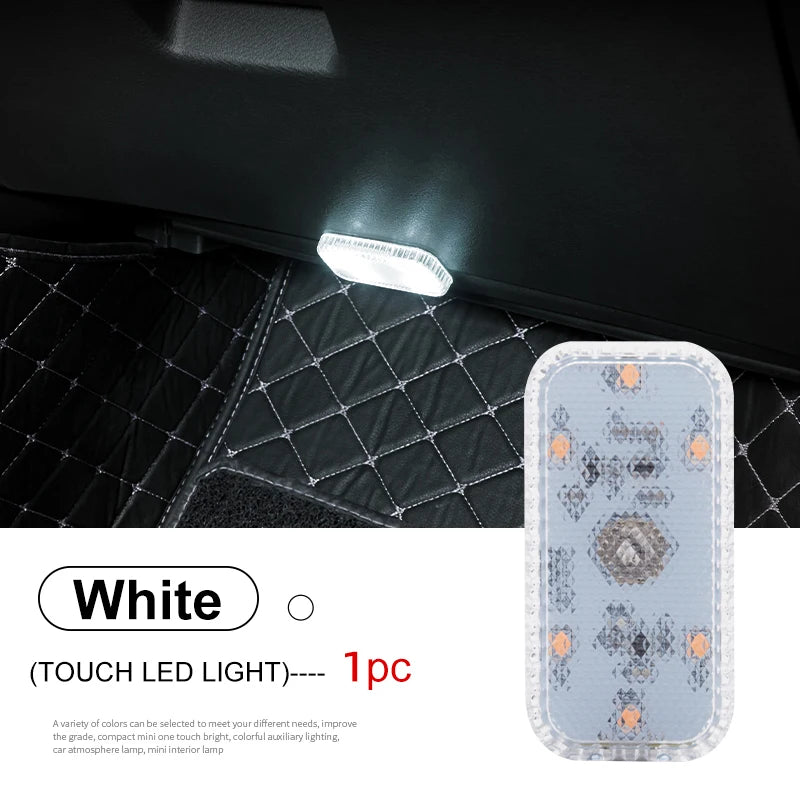 Tactile LED light, Mini Wireless Car Interior Lighting, Auto Roof Reading Lamp, Door Storage Box, Footwell, Trunk, USB Charging