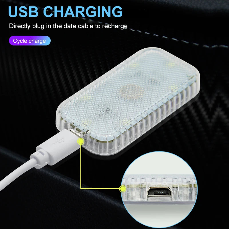 Tactile LED light, Mini Wireless Car Interior Lighting, Auto Roof Reading Lamp, Door Storage Box, Footwell, Trunk, USB Charging