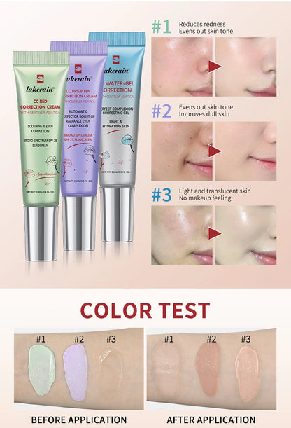 Crema de Base líquida que cambia de Color, Centella Coreana de alta cobertura, 3 piezas, CC