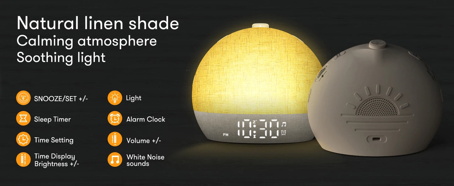Despertador con Luz de Amanecer | 30 Sonidos, Luz RGB y Temporizador
